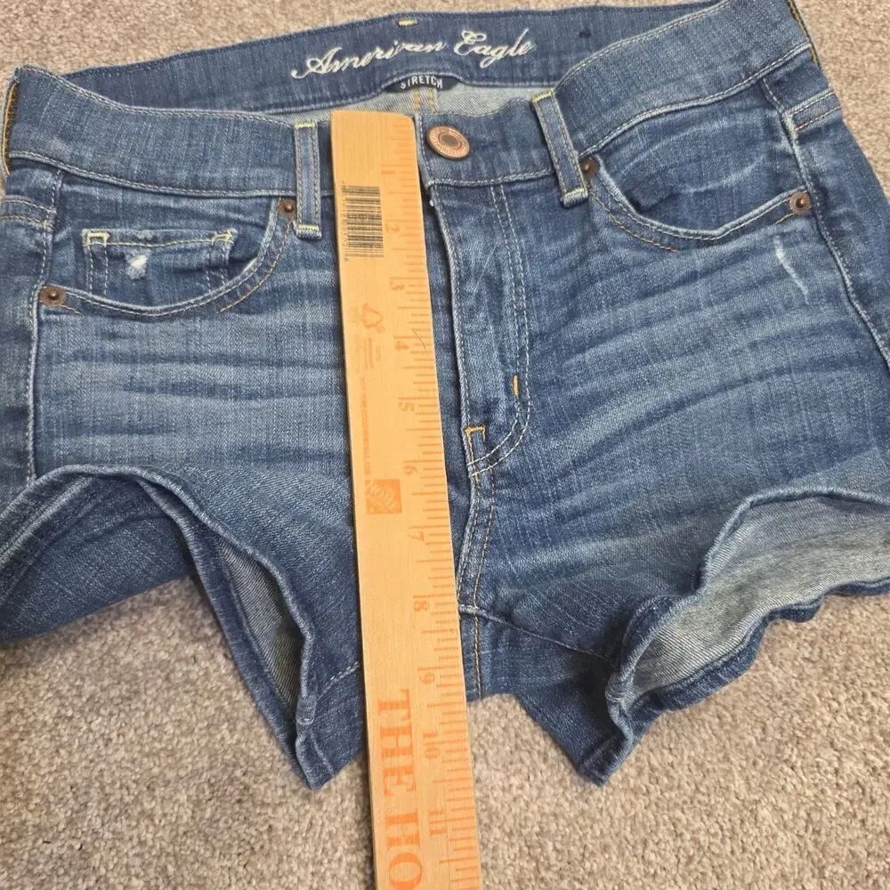 Y2K Indie Sleaze American Eagle Stretch Cuffed Shorts Sz 2 Medium Wash Indigo